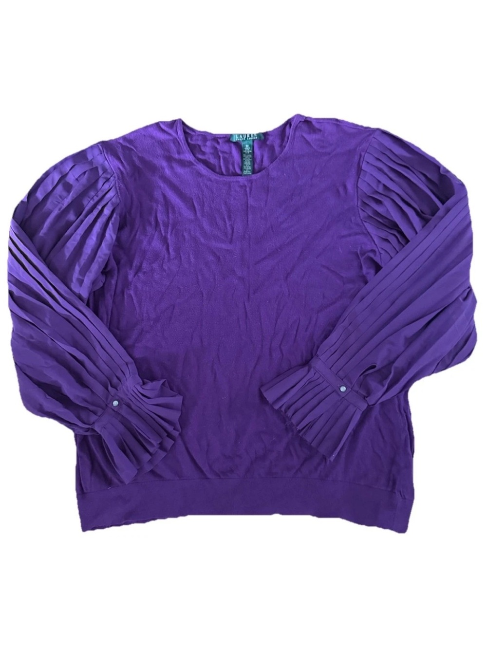 Lauren Ralph Lauren Women’s Size 3X Purple Sweater Too Pleated Sleeve Ruffles